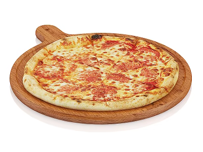 Delicious Pepperoni Pizza with Golden Crust Melted Cheese and Tomato Toppings on Wooden Pizza Board 3d model
