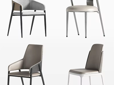 Modern Dining Chairs With Gray Beige Leather Upholstery And Black Silver White Legs 3d model
