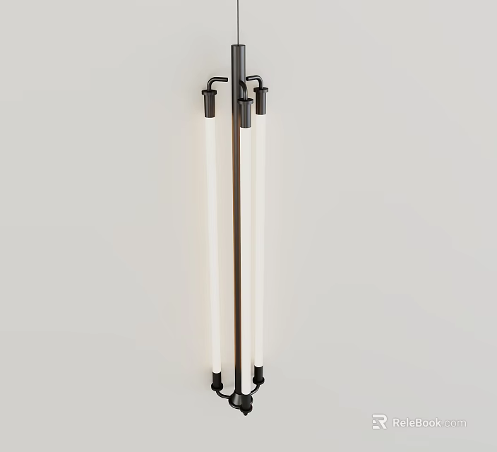 Unique Shaped Pendant Light With Modern Metal Frame And Vertical Light Tubes 3d model 