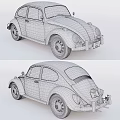 Two Vintage Beige Classic Beetle Car Models Shown From Different Angles 3d model
