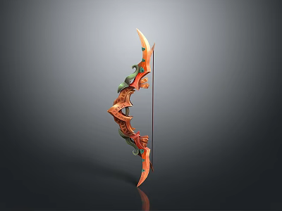 Decorative Orange and Green Bow with Intricate 3D Rendered Weapon Design Details 3d model