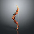 Decorative Orange and Green Bow with Intricate 3D Rendered Weapon Design Details