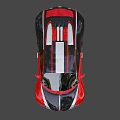 Red Bugatti Sports Car With Black White Stripes And Sleek Exterior Design