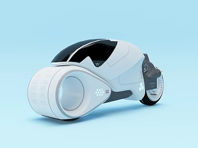 Futuristic White Motorcycle With Sleek Body And Large Wheels On Blue Background 3d model