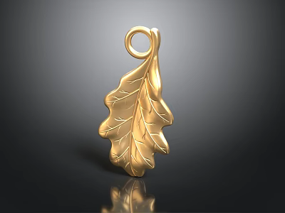 Ornamental Gold Leaf Pendant Featuring Intricate Vein Texture And Top Loop 3d model