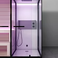 Modern Shower Sauna Interior Design With Glass Door Wooden Shelves And Control Panel