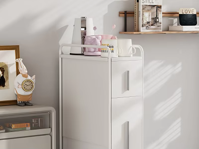 White Storage Shelf With Mugs Coffee Maker Wall Shelf Books And LOVE Decor 3d model