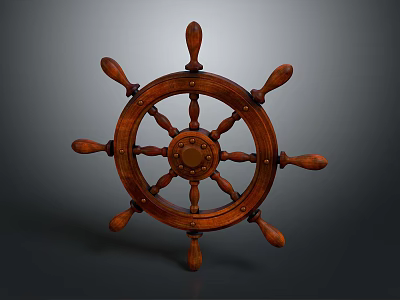 Classic Vintage Wooden Ship Wheel Decorative Ornament as Home Decor Piece 3d model