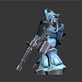 Sci Fi Blue Mech Robot Character With Long Sword And Giant Gun