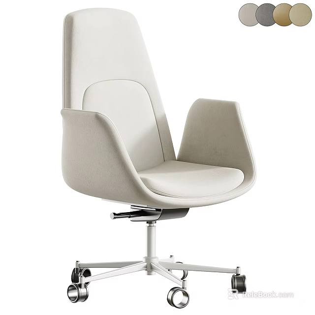 Beige Modern Office Chair with Ergonomic Design Armrests and Swivel Base on Wheels 3d model 