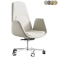 Beige Modern Office Chair with Ergonomic Design Armrests and Swivel Base on Wheels