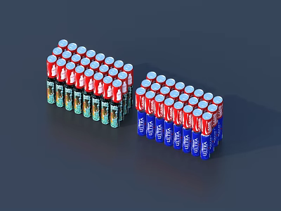 Stacked Beverage Cans In Red Green And Blue Colors For Refreshment 3d model