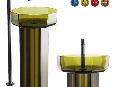Modern Transparent Pedestal Washbasin Design With Colorful Accents And Faucet 3d model