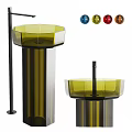 Modern Transparent Pedestal Washbasin Design With Colorful Accents And Faucet