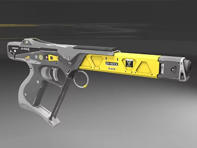 Tactical Futuristic Pistol Featuring Gray And Yellow Body With Ergonomic Grip 3d model