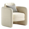 Modern Gray Accent Chair With Armrest And Checkered Decorative Pillow