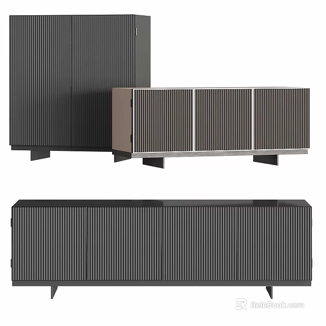 Modern Entryway And Side Cabinets With Fluted Design Dark Finish Minimalist Storage Furniture 3d model 
