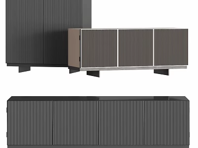 Modern Entryway And Side Cabinets With Fluted Design Dark Finish Minimalist Storage Furniture 3d model
