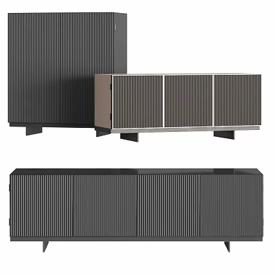 Modern Entryway And Side Cabinets With Fluted Design Dark Finish Minimalist Storage Furniture 3d model