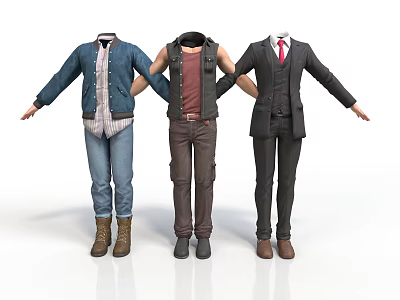 Male Mannequins Displaying Casual Workwear Formal Suits And Varied Clothing Styles 3d model