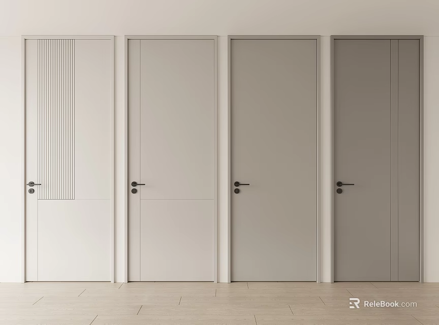 Modern Minimalist Hinged Doors With Different Panel Designs And Light Color Options For Home Interior 3d model 