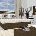 Modern Bedroom Interior With Double Bed Large Window Curtains Nightstand And Storage Boxes 3d model