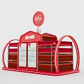 Red Coca Cola Display Stand With Fridge And Drinks On Shelves 3d model