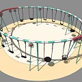 Playground Equipment Circular Swing Structure With Multiple Black Red Seats And Green White Poles