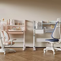 Modern Kids Study Desks In Pink And Blue With Adjustable Chairs Bookshelves And Decorations
