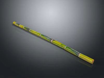 Fresh Green and Yellow Striped Single Sugarcane Stalk on Dark Background 3d model