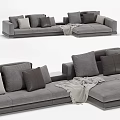 Modern Gray Sectional Sofa With Soft Fabric Multiple Pillows And Throw Blanket 3d model