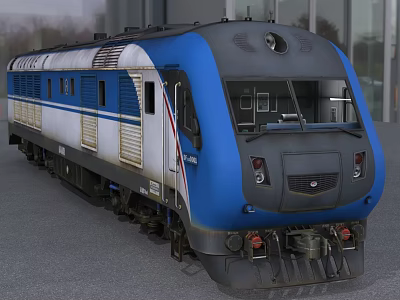Modern Blue And White Locomotive Train With Carriages Windows And Doors 3d model