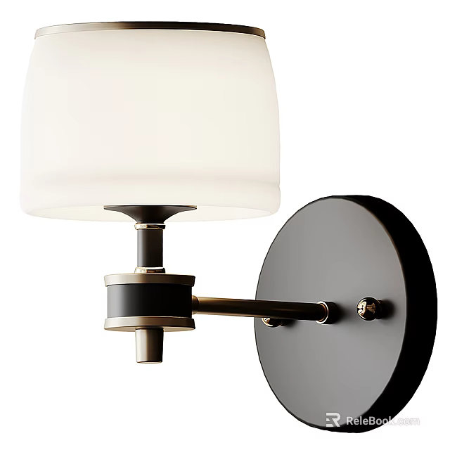 Modern Wall Lamp With White Frosted Glass Shade And Black Metal Base 3d model 