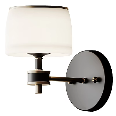 Modern Wall Lamp With White Frosted Glass Shade And Black Metal Base 3d model