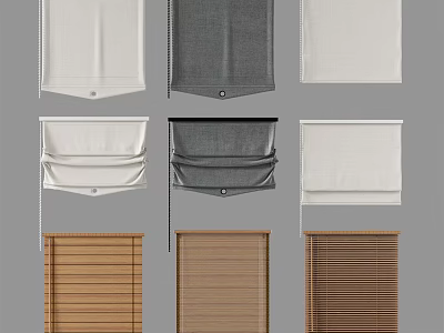 Elegant Roman Blinds Window Treatment With Fabric Wood White Grey Brown Styles 3d model