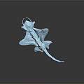 Blue Aquatic Ray Model With Detailed Fins Textured Body And Extended Tail Design