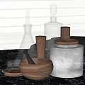 Minimalist Decorative Ornament Set with Glassware Wooden Elements and White Containers for Modern Home