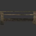 Rustic Wooden Table With Planked Top And Metal Straps On Sturdy Legs