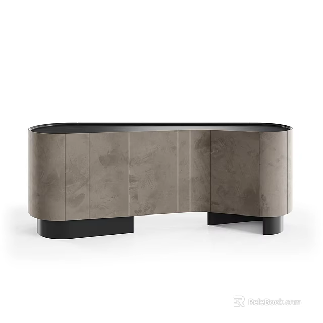 Modern TV Stand With Curved Gray Textured Finish And Sturdy Black Base Legs 3d model 