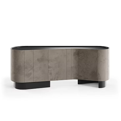 Modern TV Stand With Curved Gray Textured Finish And Sturdy Black Base Legs 3d model