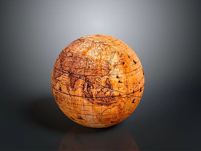 Vintage Globe Featuring Antique Map Texture Brown Orange Surface And Gray Gradient Background 3d model