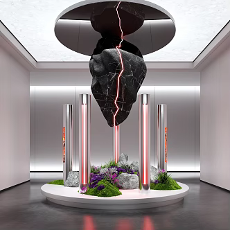 modern indoor landscape landscaping art installation lighting installation moss plant 3d model