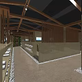 Shower Sauna Spa Interior With Wooden Ceiling Mural And Reception Counter