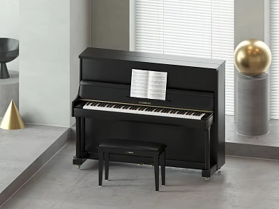 Modern Room With Black Upright Piano Bench Sheet Music And Painting Tools 3d model
