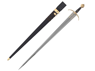 Decorative Sword Weapon With Black Woven Scabbard Gold Accents And Metal Blade 3d model