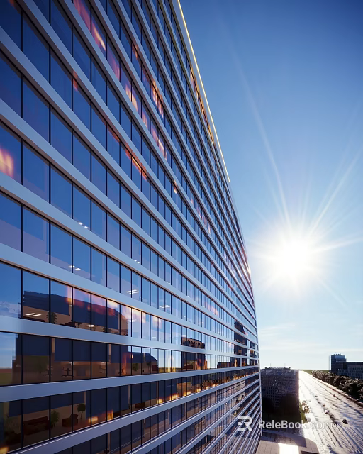 Aerial Planning of Modern Urban Buildings With Glass Curtain Walls Under Bright Sunlight 3d model 