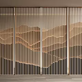 Modern Wooden Room Divider With Vertical Slats And Mountain Pattern Design