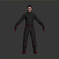 Male Game Movie Character Wearing Gray Tightsuit with Red Gloves Boots and Waist Line