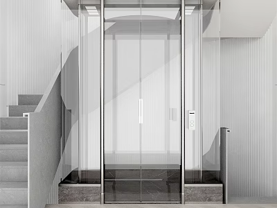 Modern Elevator Hallway Interior With Glass Elevator And Sleek White Walls 3d model