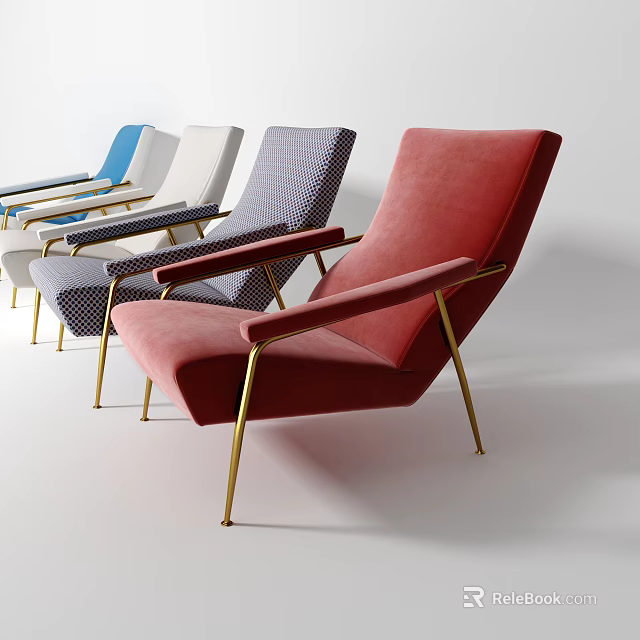 Modern Lounge Chairs In Multiple Colors With Metal Frames And Comfortable Design 3d model